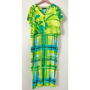 Jam's World Dress Set XL Green Yellow Stripe Floral Hawaiian Tank Sleeveless